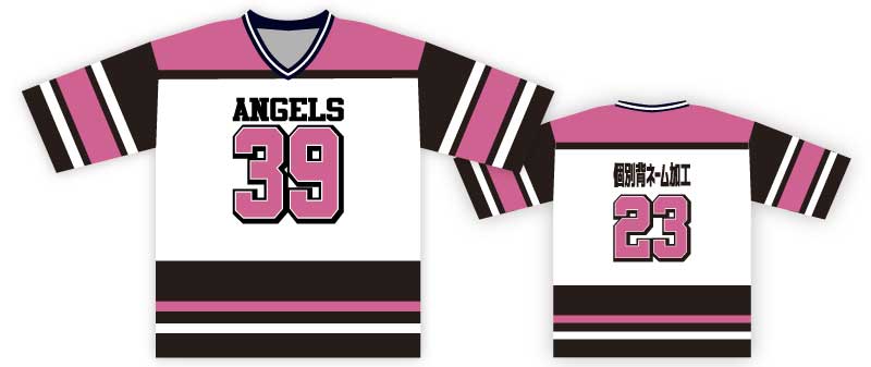 ピンクブラックホッケーシャツ